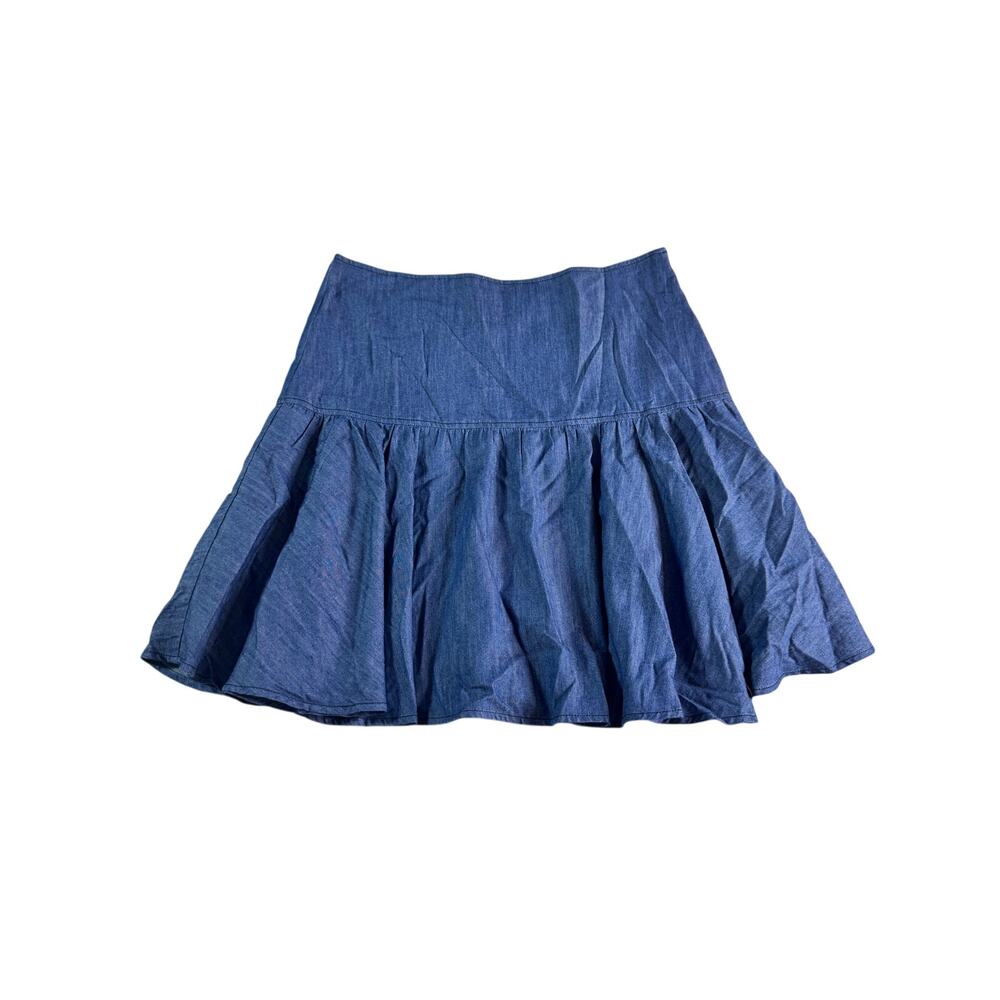 Corey Lynn Calter Blue Cotton A-Line Skirt Size 10 Tiered Drop Waist USA
